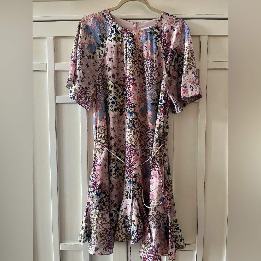 Ted Baker LaLu Floral Print Fluted Hem Mini Dress self Tie belt Size 6 nwot